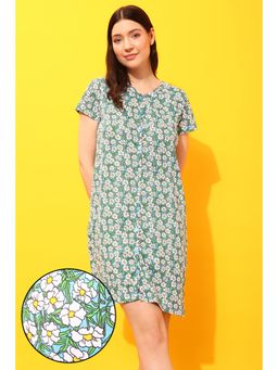 Clovia - Pretty Florals Button-Down Short Night Dress in Sky Blue Pure Cotton