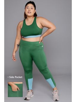 Clovia - Snug-Fit High Rise Colourblocked Active Tights - Green