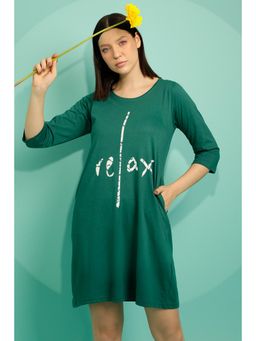 Clovia - Graphic & Text Print Sleep Tee In Green- 100% Cotton