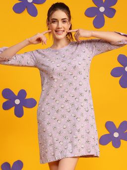 Clovia - Print Me Pretty Short Night Dress - 100% Cotton