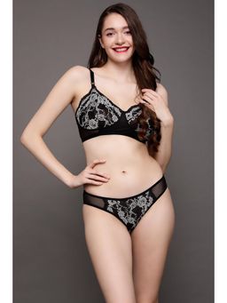 Clovia - Non-Padded Non-Wired Full Cup Bra & Low Waist Bikini Panty in Black (Set of 2)