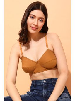 Clovia - Cotton Spandex Solid Non-Padded Full Cup Wire Free Balconette Bra - Light Brown