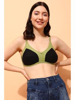 Clovia - Cotton Spandex Solid Non-Padded Full Cup Wire Free Full Figure Bra - Black