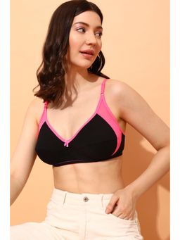 Clovia - Cotton Spandex Solid Non-Padded Full Cup Wire Free T-shirt Bra - Black