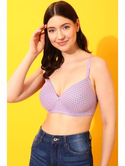 Clovia - Cotton Spandex Printed Padded Full Cup Wire Free T-shirt Bra - Light Purple