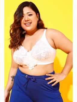 Clovia - Lace Solid Non-Padded Full Cup Wire Free Full Figure Bra - White