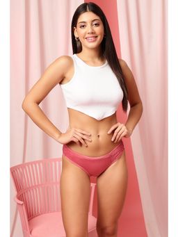 Clovia - Low Waist Bikini Panty In Blush Pink With Lace Insert - Cotton