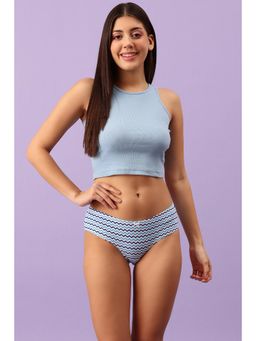 Clovia - Low Waist Printed Bikini Panty With Inner Elastic - Cotton - Blue