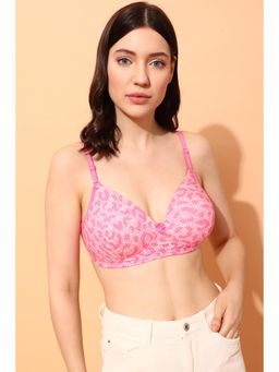 Clovia - Cotton Spandex Printed Padded Full Cup Wire Free T-shirt Bra - Light Pink