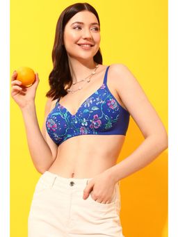 Clovia - Polyamide Printed Padded Full Cup Wire Free T-shirt Bra - Light Blue