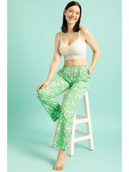 Clovia - Pretty Florals Pyjama In Seafoam Green - 100% Cotton
