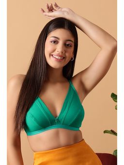 Clovia - Non-padded Non-wired Demi Cup Plunge Bra In Turquoise Green - Cotton