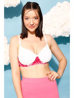 Clovia - Powernet Printed Padded Full Cup Wire Free T-shirt Bra - White