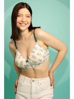 Clovia - Polyamide Printed Padded Full Cup Wire Free T-shirt Bra - White