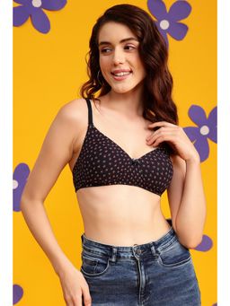 Clovia - Cotton Spandex Printed Padded Full Cup Wire Free T-shirt Bra - Dark Blue