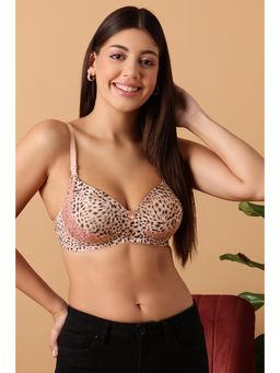 Clovia - Polyamide Printed Padded Full Cup Wire Free T-Shirt Bra - Beige