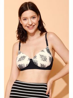 Clovia - Polyamide Printed Padded Full Cup Wire Free T-Shirt Bra - White