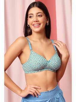 Clovia - Polyamide Printed Padded Full Cup Wire Free T-Shirt Bra - Blue