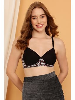 Clovia - Polyamide Printed Padded Full Cup Wire Free T-Shirt Bra - Black