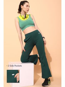 Clovia - Comfort Fit High-Rise Flared Yoga Pants in Teal Blue with Side Pockets