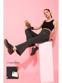 Clovia - Comfort Fit High Rise Flared Yoga Pants in Dark Grey with Side Pockets
