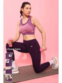 Clovia - Snug-Fit High-Rise 4 Pocket Active Tights in Purple Colour