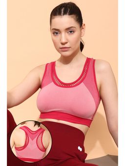 Clovia - Medium Impact Padded Seamless Sports Bra in Pink with Removable Cups