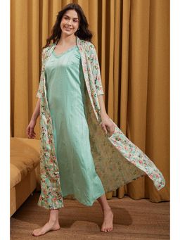 Clovia - Satin Printed Short Nightdress & Robe (Set of 3)