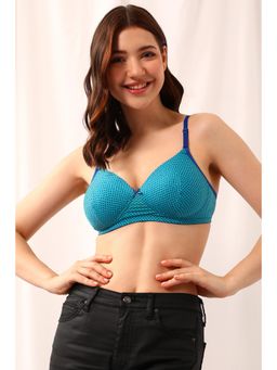 Clovia - Polyamide Printed Lightly Padded Full Cup Wire Free T-Shirt Bra - Blue