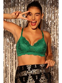 Clovia - Lace Lightly Padded Full Cup Wire Free Everyday Bra - Green