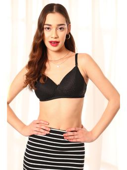 Clovia - Lace Lightly Padded Full Cup Wire Free Everyday Bra - Black