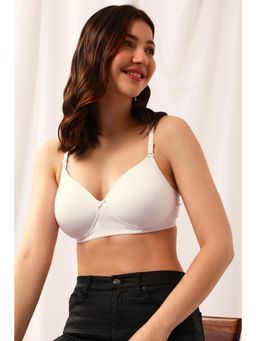 Clovia - Cotton Solid Lightly Padded Full Cup Wire Free T-Shirt Bra - White