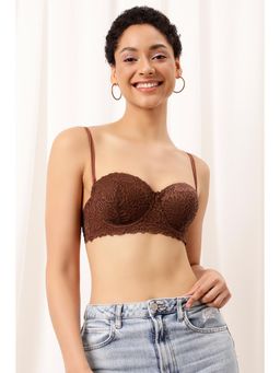 Clovia - Lace Lightly Padded Full Cup Underwired Balconette Bra - Brown
