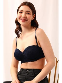 Clovia - Lace Lightly Padded Full Cup Underwired Balconette Bra - Blue
