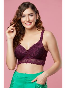 Clovia - Lace Lightly Padded Full Cup Wire Free Bralette Bra - Purple