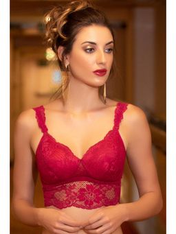 Clovia - Lace Lightly Padded Full Cup Wire Free Bralette Bra - Pink