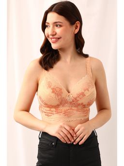 Clovia - Lace Lightly Padded Full Cup Wire Free Bralette Bra - Beige