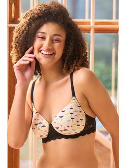 Clovia - Polyamide Printed Lightly Padded Full Cup Wire Free T-Shirt Bra - White