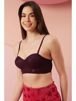 Clovia - Lace Lightly Padded Full Cup Underwired Balconette Bra - Purple