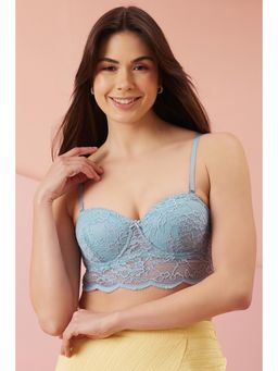 Clovia - Lace Lightly Padded Full Cup Underwired Bralette Bra - Blue