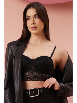 Clovia - Lace Lightly Padded Full Cup Underwired Bralette Bra - Black