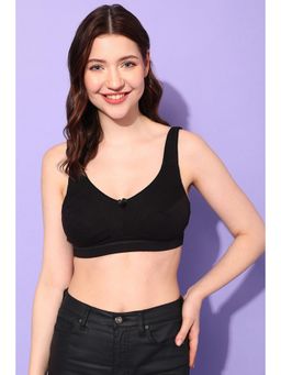 Clovia - Cotton Solid Non-Padded Full Cup Wire Free Everyday Bra - Black
