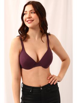 Clovia - Cotton Lightly Padded Demi Cup Underwired Plunge Bra - Purple