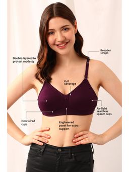 Clovia - Cotton Solid Non-Padded Full Cup Wire Free Everyday Bra - Purple