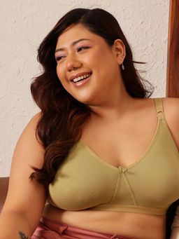 Clovia - Cotton Solid Non-Padded Full Cup Wire Free T-Shirt Bra - Green