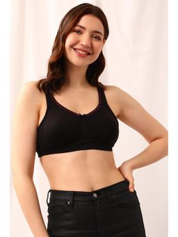 Clovia - Cotton Solid Non-Padded Full Cup Wire Free Everyday Bra - Black