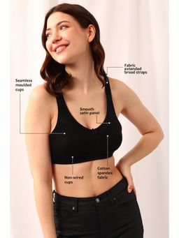 Clovia - Cotton Solid Non-Padded Full Cup Wire Free Everyday Bra - Black