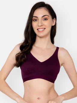 Clovia - Cotton Solid Lightly Padded Full Cup Wire Free T-Shirt Bra - Purple