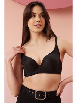 Clovia - Polyamide Solid Lightly Padded Demi Cup Underwired Push-Up Bra - Black