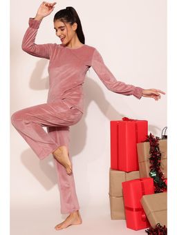 Clovia - Velour Solid Top & Pyjama (Set of 2)